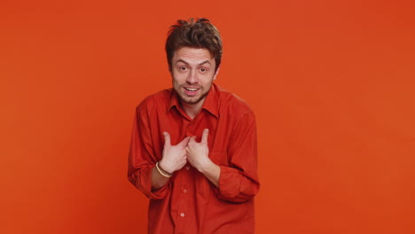 confused caucasian young man pointing fingers himself feels innocent not guilty not his fault fail