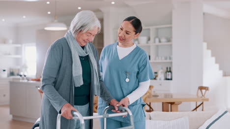 Krankenschwester,-Rehabilitation-Und-ältere-Frau-Auf-Gehhilfe