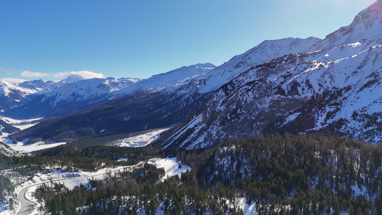 Landscape in Alps shot during the winter season (drone footage)