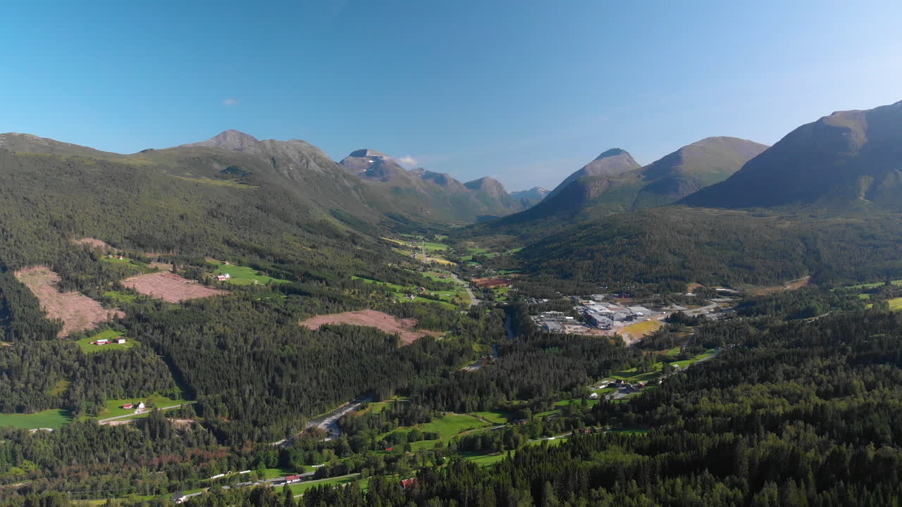Aerial view of a norwegian landscape at summer, flying forward