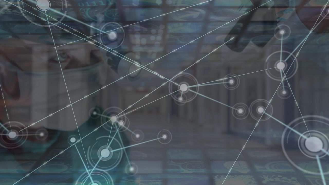 Surgeon Performing Operation with Digital Network Overlay