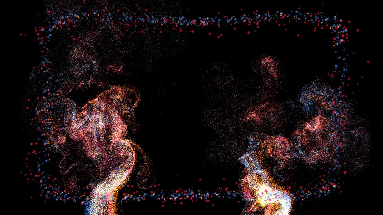 Video 4k di particelle multicolori in movimento su sfondo nero