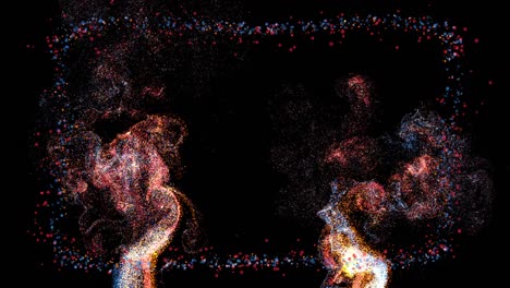 4k video of multi colored particles in motion on black background.