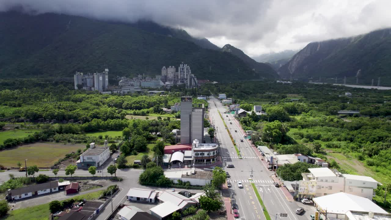 Aerial view of Xincheng Township in Hualien County, Taiwan, entrance to the beautiful Taroko National Park on the east coast of the Island of Taiwan