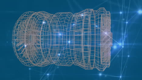 animación de la red de conexiones sobre el dibujo del motor 3d girando