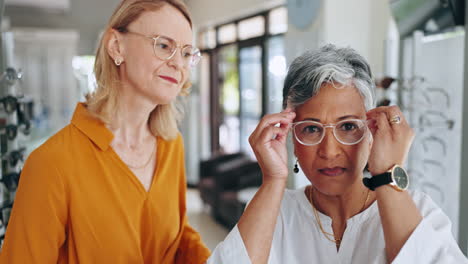 Women,-eyewear-shopping-and-lens-frame-with-smile