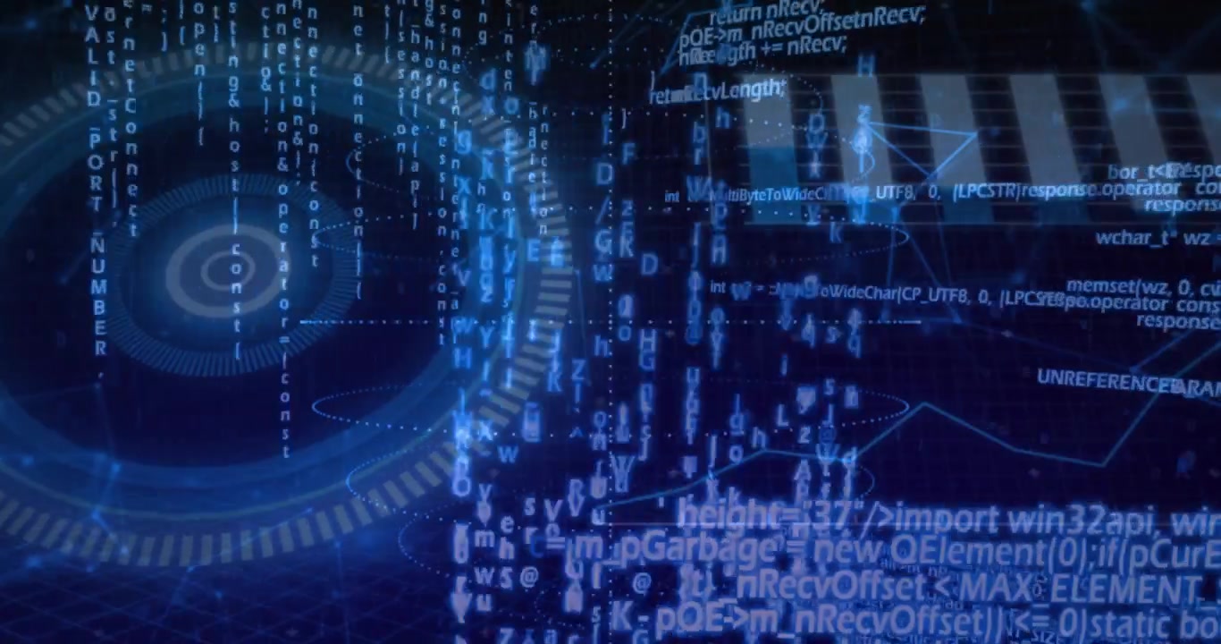Code emerging starting HUD rotating, streams cascading, charts forming into graph, visualizing data