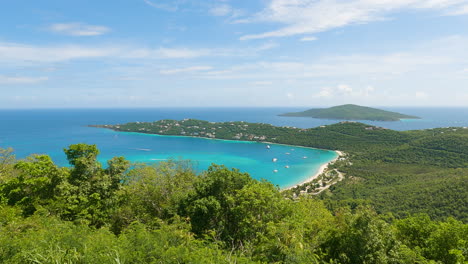 wide shot of the saint thomas island landscape and the caribbean sea