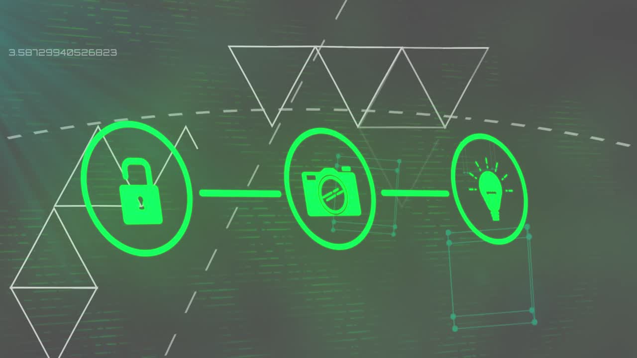 아이콘과 연결 네트워크를 통해 데이터 처리 및 모양의 애니메이션