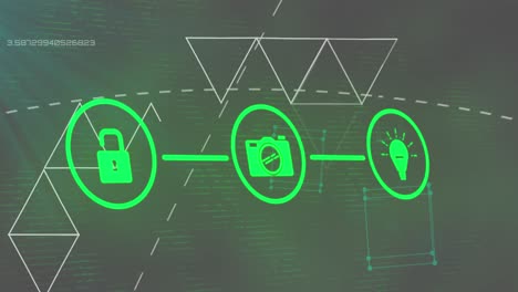 Animation-of-data-processing-and-shapes-over-network-of-connections-with-icons