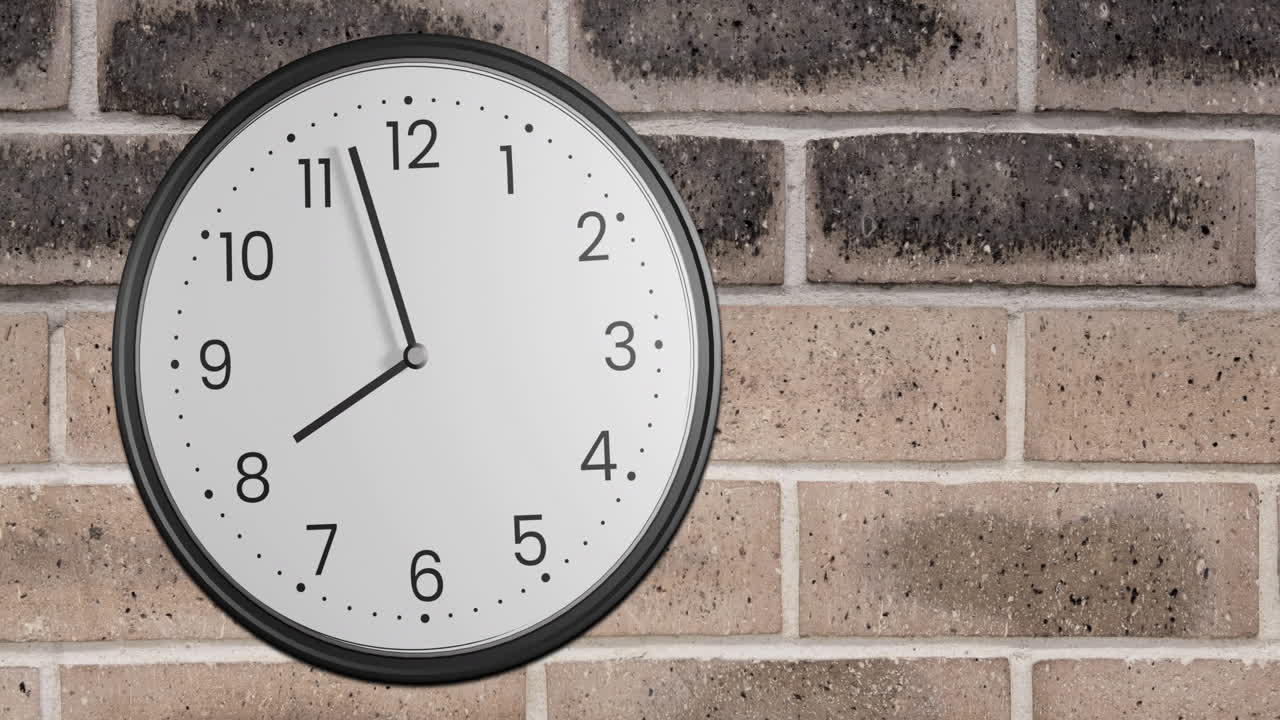 Animation of clock moving over brick wall