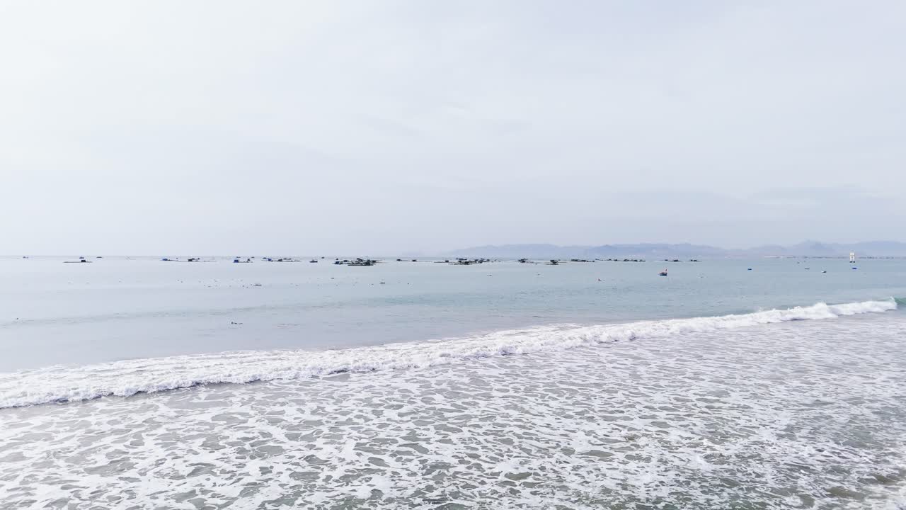 Aerial View Dolly of the Beach and Boats in Ninh Thuận.