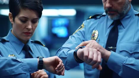 a dedicated security team monitors time as they prepare for duty in a high-stakes environment, ensuring safety and coordination with precision and focus