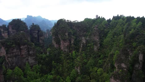 magnificent establisher aerial shot of zhangjiajie national forest park cliifs in china