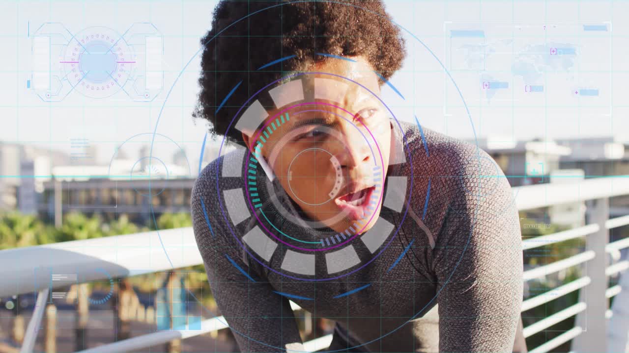 animación del procesamiento de datos sobre el hombre afroamericano descansando