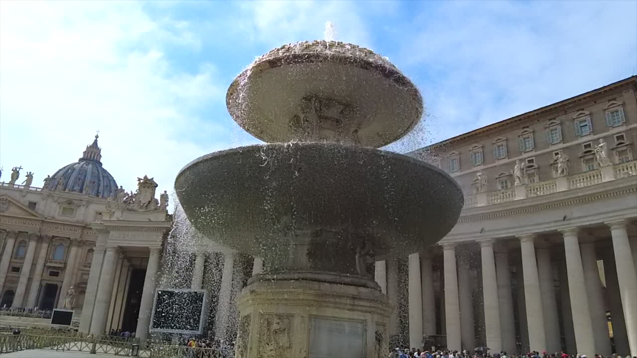 Rome, Italy - July 16, 2022: The Fountain of St. Peter's Square in front of St. Peter's Basilica