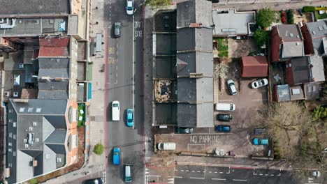 dolly forward pan up drone shot from a1 to central london