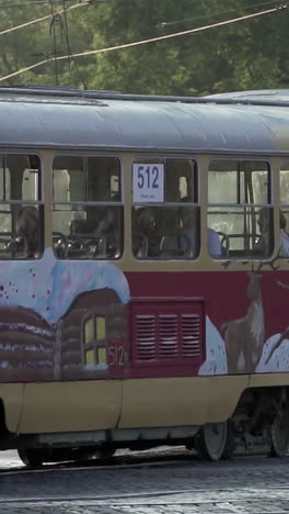 decorated tram in city