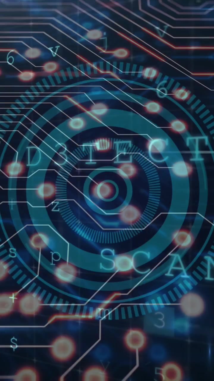 Animazione di forme in movimento su una rete di connessioni.