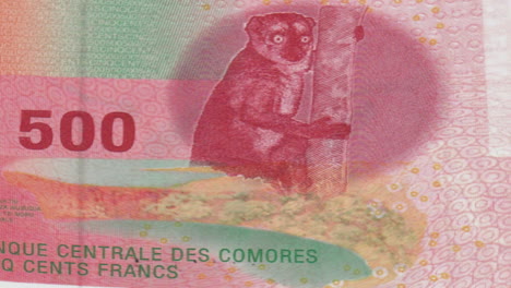 comorian 500 franc banknote with lemur on green screen