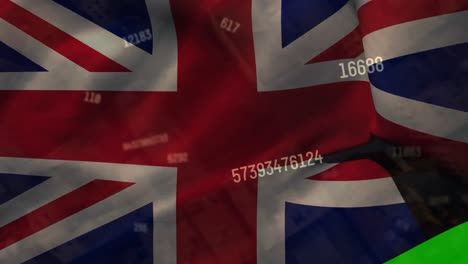 animation of data processing over flag of united kingdom