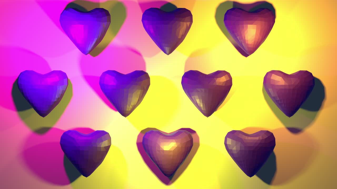 다채로운 배경에서 회전하는 3d 렌더링 심장