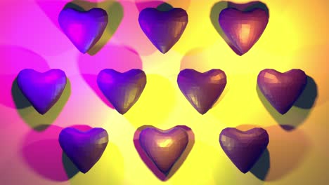 renderizado en 3d de corazones girando sobre un fondo colorido