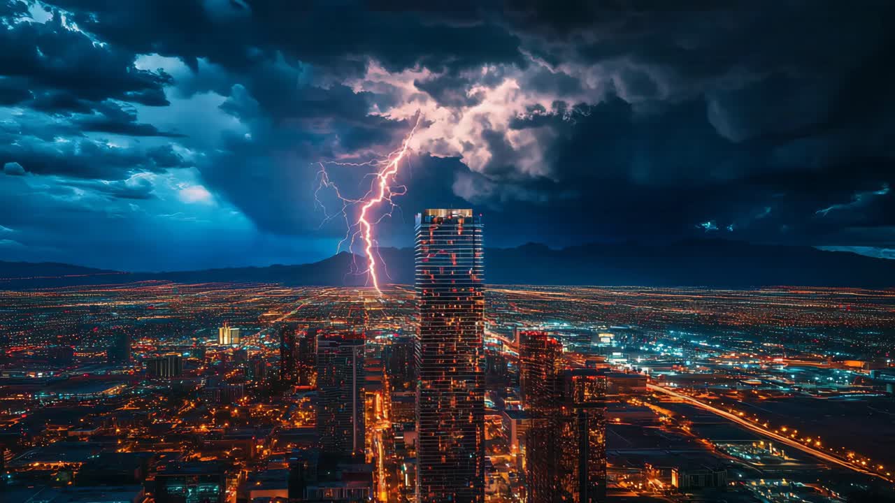 Las Vegas Cityscape at Night Under a Stormy Sky