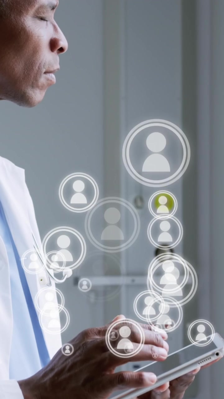 Animazione di icone su medico afroamericano