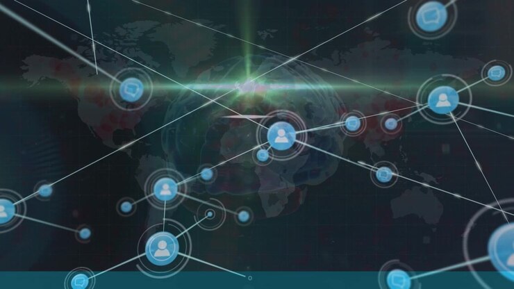 Digital Network Connection Over Human Brain and World Map
