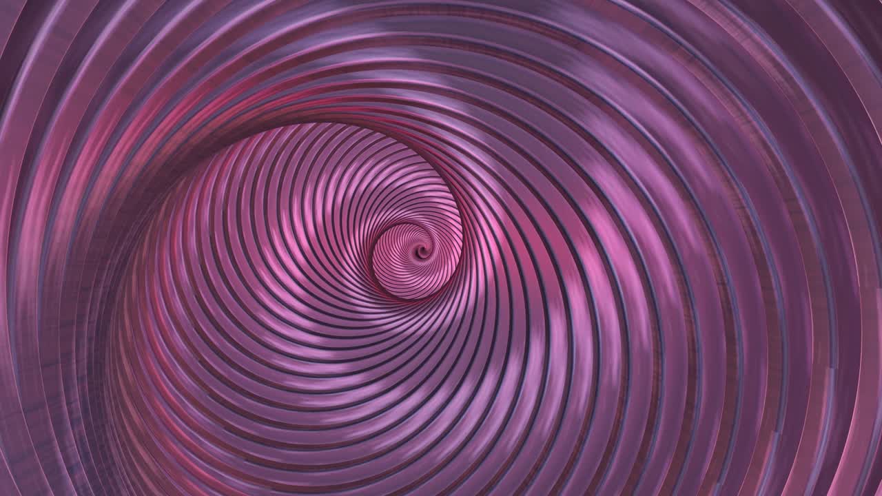 túnel espiral sin fin girando y girando reflejando luz púrpura brillante - 4k animación de fondo de movimiento de bucle sin costuras