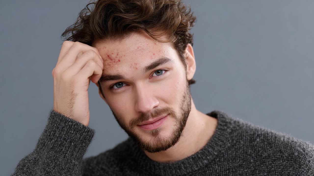 A Thoughtful Portrait of a Young Man with a Charming Expression and Distinctive Facial Features, Captured Against a Soft Background for a Stylish Study