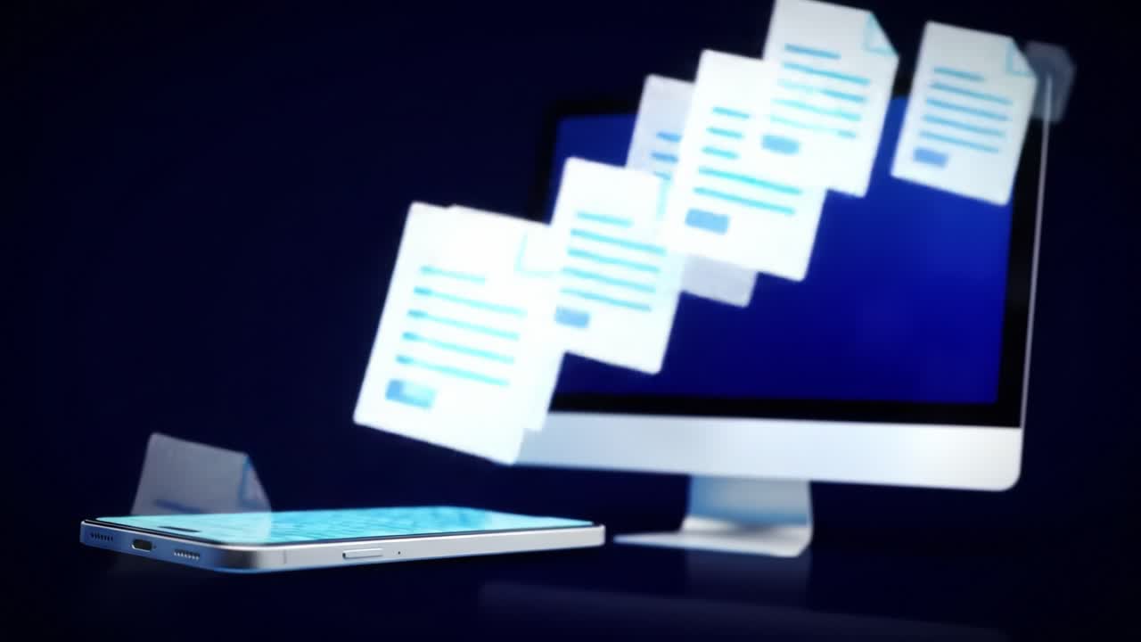 Seamless Digital Document Transfer: Visualizing the Efficient Flow of Files Between Mobile Devices and Computers in a Modern Digital Workspace