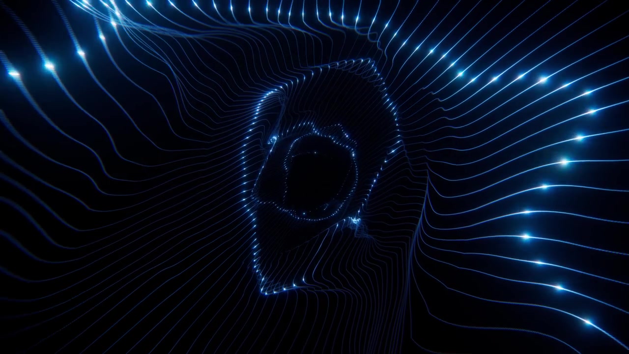 Abstract Blue Glowing Energy Lines Creating a Digital Tunnel