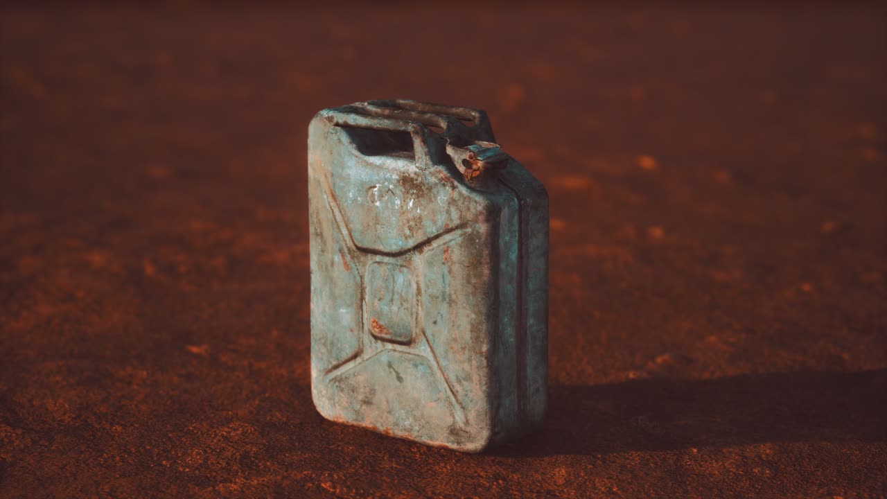 오래된 사막에서 녹은 연료 캔