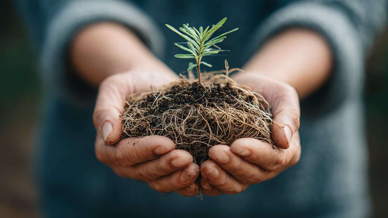 Nurturing Growth: A Hands-On Approach to Planting with Care, Showcasing a Small Seedling Embraced by Earth, Roots, and Human Connection