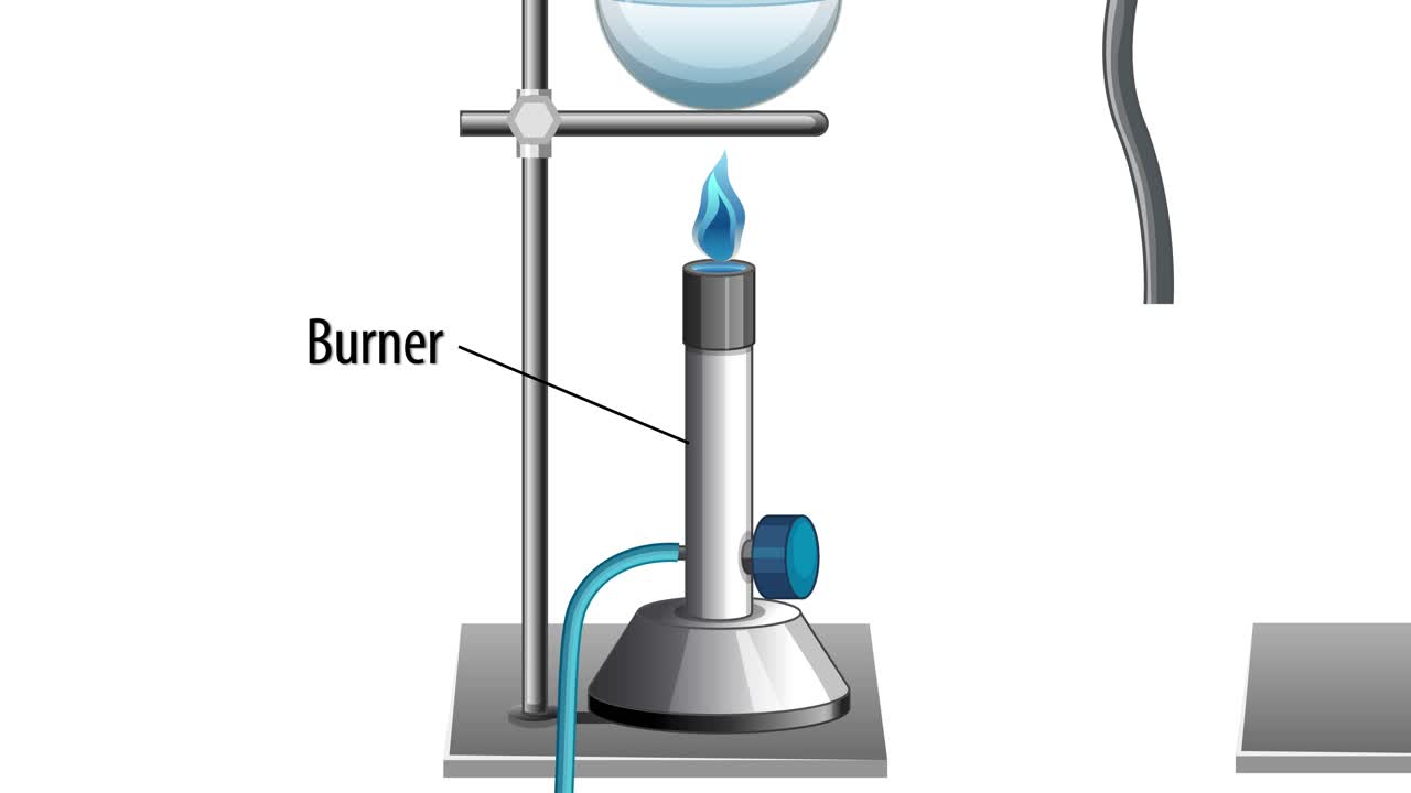 실험실 증류 설정의 애니메이션 시스