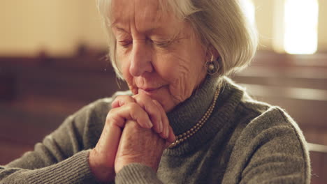 pray, gospel and senior woman in church