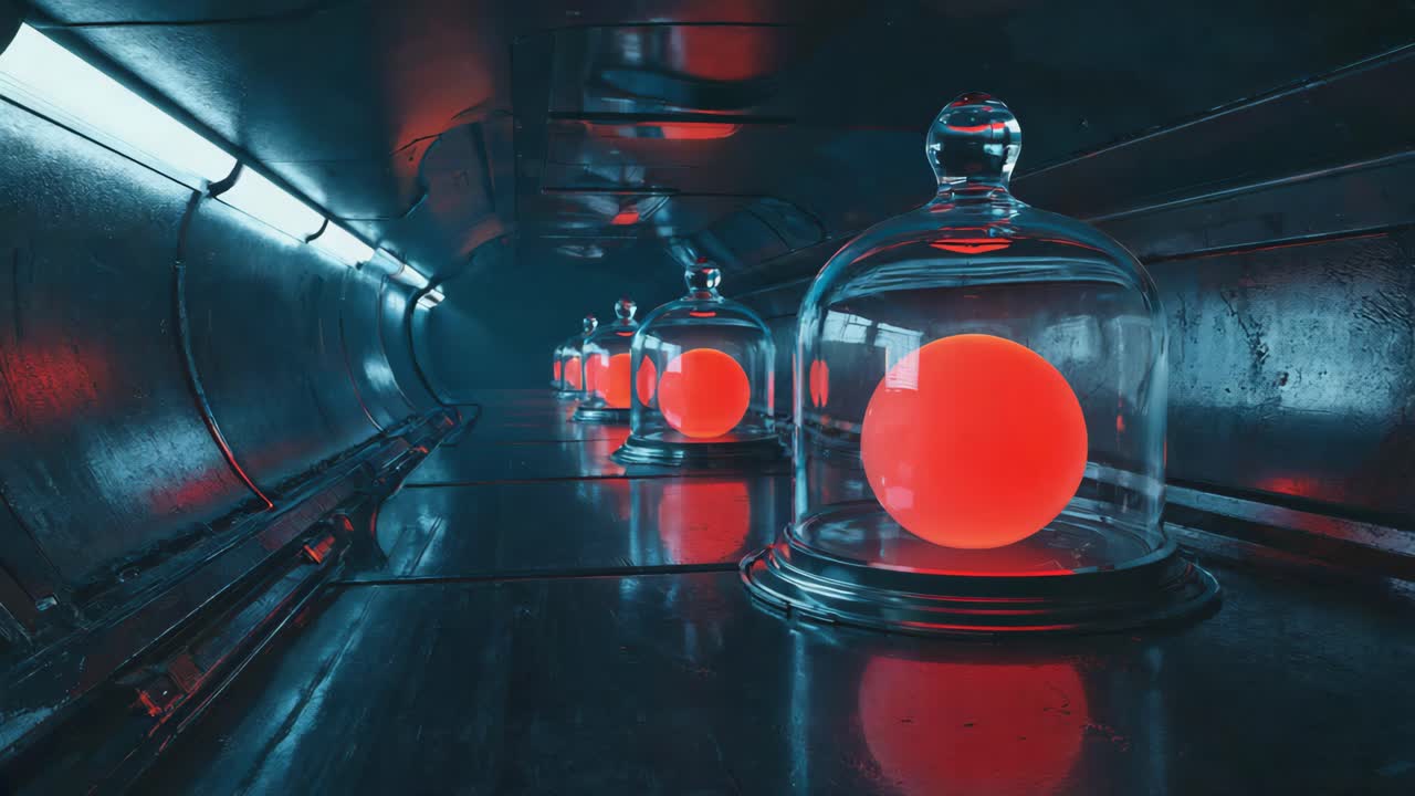 Túnel Futurista com Esferas Iluminadas