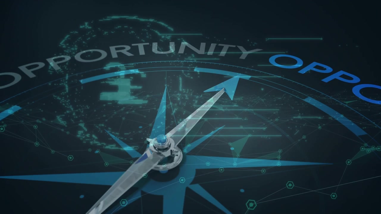 Animation of compass with text over padlock and data processing