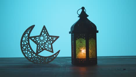 tracking shot of lantern and symbolic star and a crescent