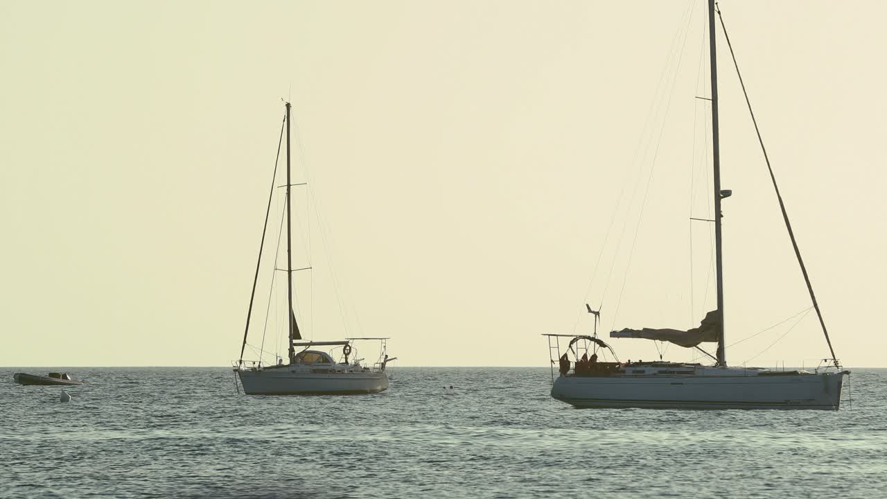 Sailboats In The Ocean, Santa Maria, Sal Island, Cape Verde - Wide Shot