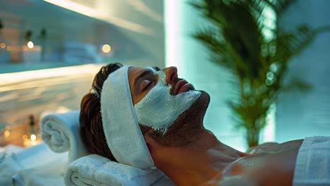 man receiving a relaxing facial spa treatment