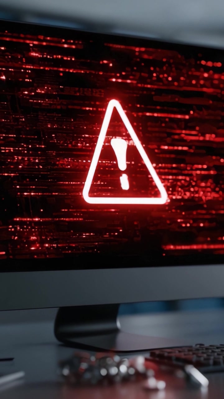 Warning Alert Displayed on Computer Screen with Digital Data Background, Indicating a Serious Issue Requiring Attention and Action in Cybersecurity Context.