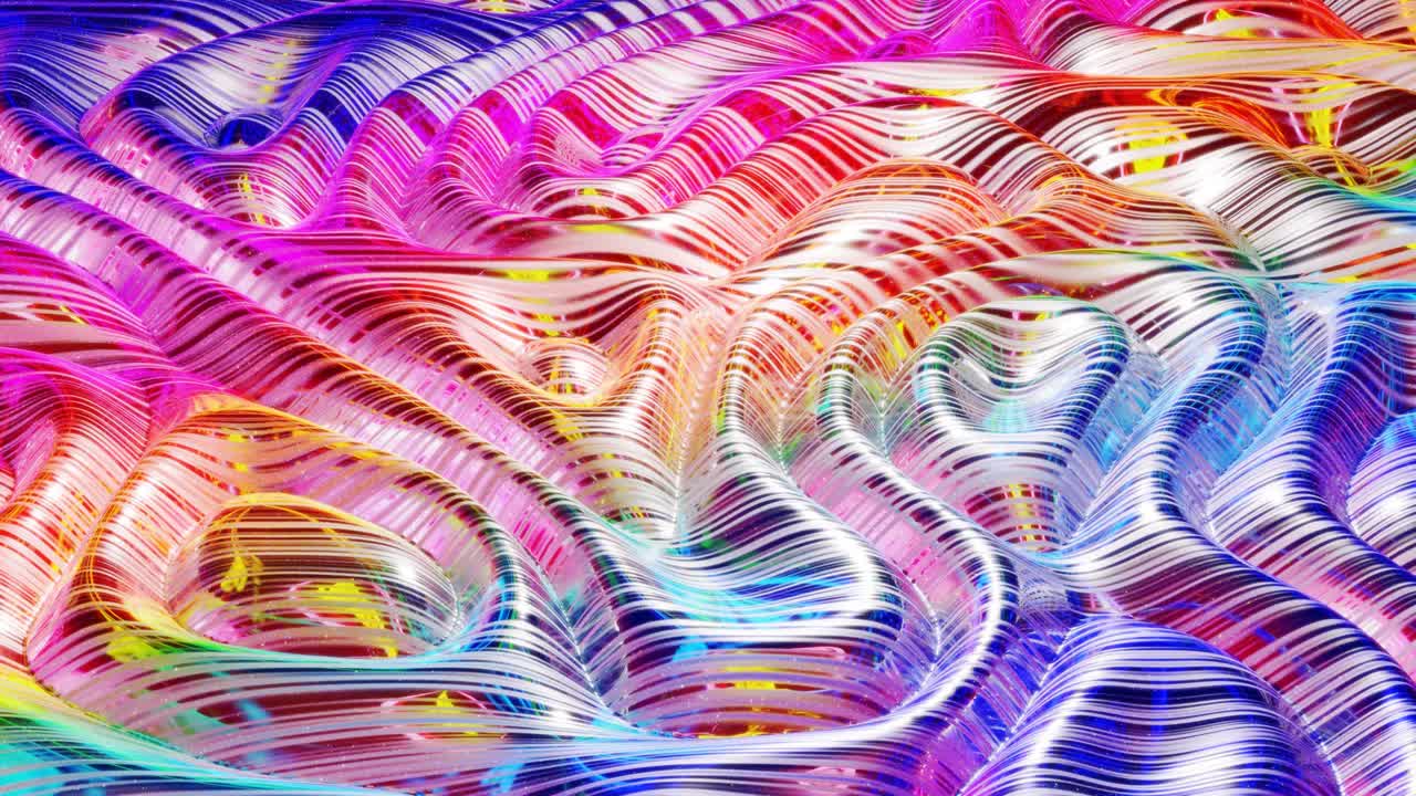 모양, 그라디언트 색상 및 흐름 파동이있는 액체의 아름다운 iridescent 파동 표면, 무지개 반이고 매트 액체, 부드러운 부드러운 애니메이션으로 창의적인 밝은 bg.