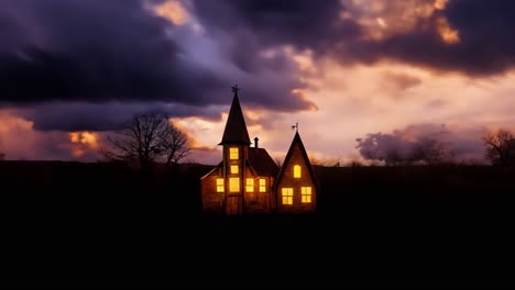 a spooky house under a dark sky