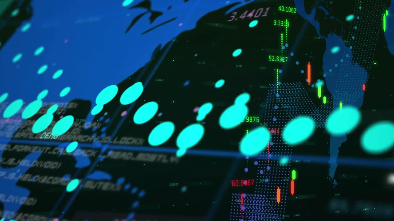 Animation of data processing on black background