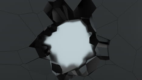 crack hole on the dark metal wall, 3d rendering.