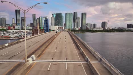 Aerial-over-empty-Port-Boulevard-at-dawn