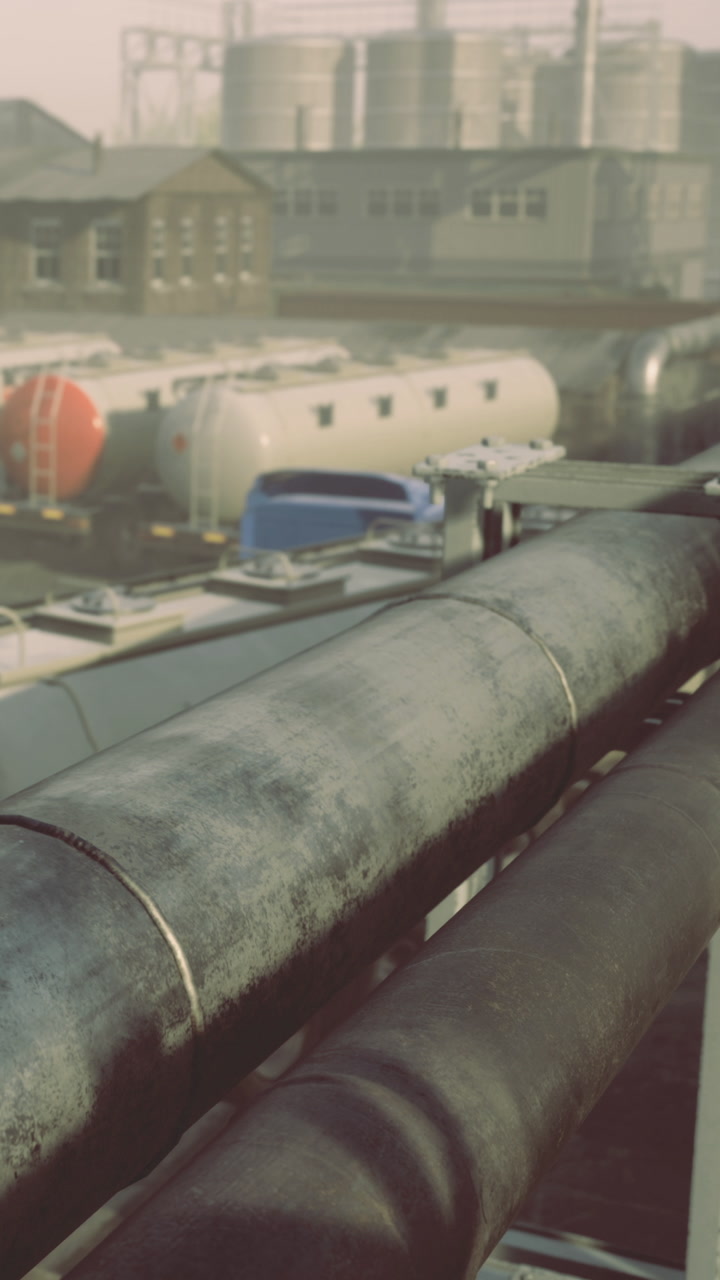 Pipes and tanks at an industrial location in the morning light